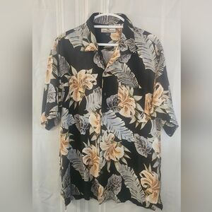 Tommy Bahama Black and Cream Floral Shirt